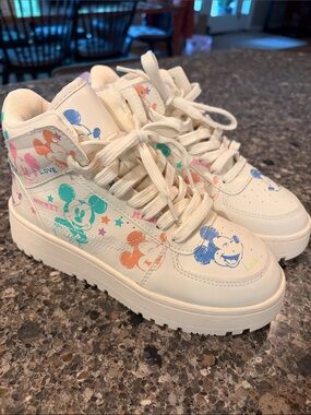 Zara Cream High-Top Sneakers with Multicolor Mickey Print